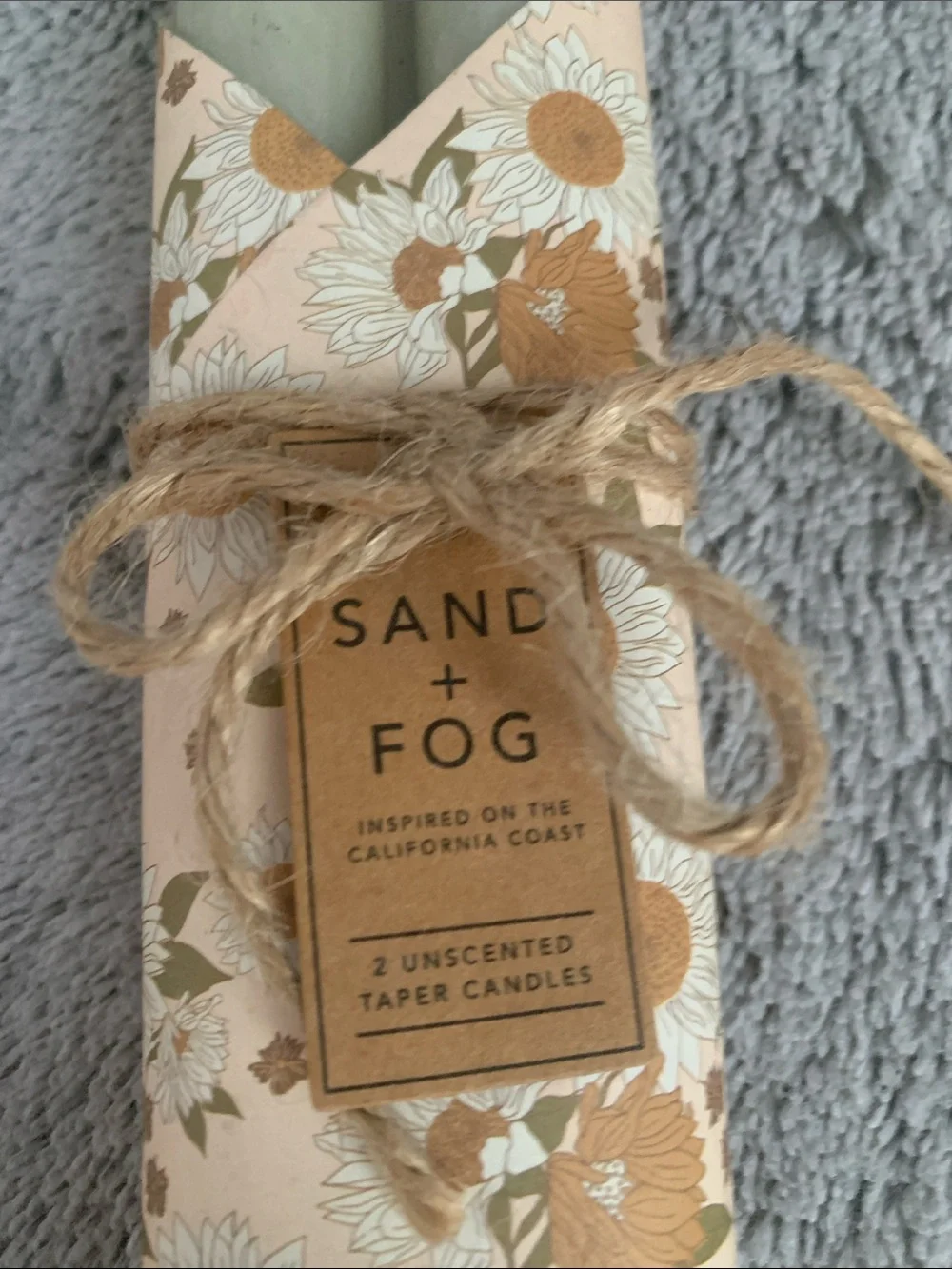 🆕-Unscented Taper Candles By Sand & Fog. In a sage green. Set of two